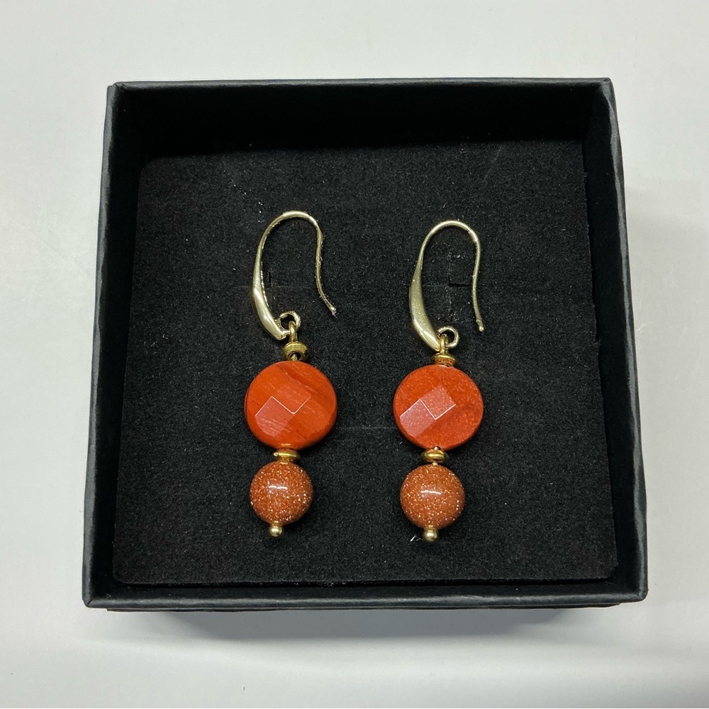 14 KT. Gold Shepherd Hooks Faceted Poppy Jasper Earrings